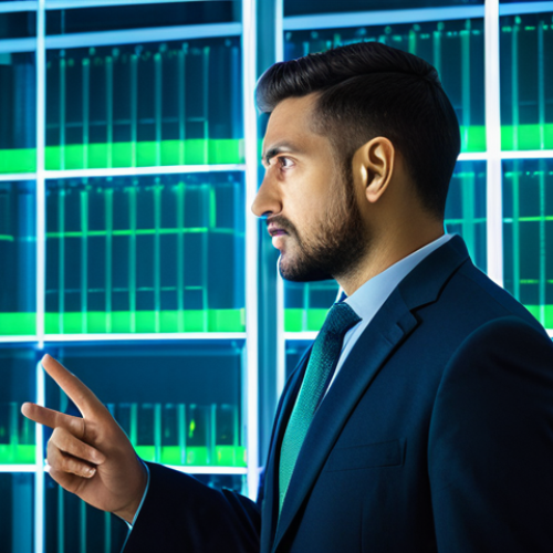 A focused, professional IT security expert, fully clothed in a modest business suit, stands in front of a translucent, glowing digital wall, symbolizing a network security barrier. The expert gestures towards a screen displaying allowed data flow through the barrier. The background is a clean, modern data center with server racks softly lit in blues and greens. The scene emphasizes controlled access and robust web security. Perfect anatomy, correct proportions, natural pose, well-formed hands, proper finger count, natural body proportions. High-resolution, professional photography, cinematic lighting, appropriate content, safe for work, family-friendly.