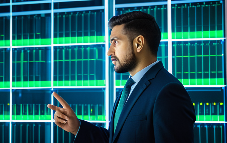 A focused, professional IT security expert, fully clothed in a modest business suit, stands in front of a translucent, glowing digital wall, symbolizing a network security barrier. The expert gestures towards a screen displaying allowed data flow through the barrier. The background is a clean, modern data center with server racks softly lit in blues and greens. The scene emphasizes controlled access and robust web security. Perfect anatomy, correct proportions, natural pose, well-formed hands, proper finger count, natural body proportions. High-resolution, professional photography, cinematic lighting, appropriate content, safe for work, family-friendly.